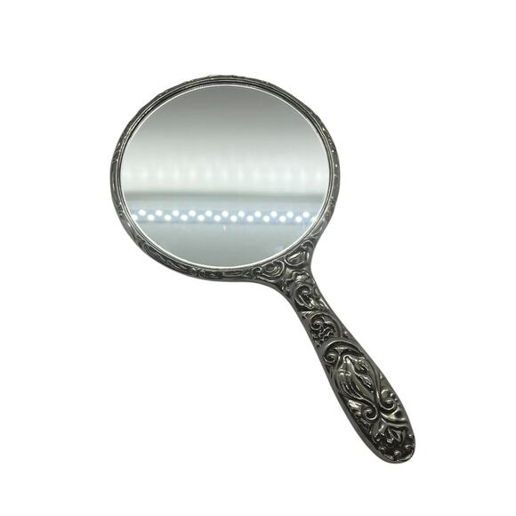 Vintage Silver Tone Carved Vanity Set Mirror Brush Perfume - Picture 10 of 16